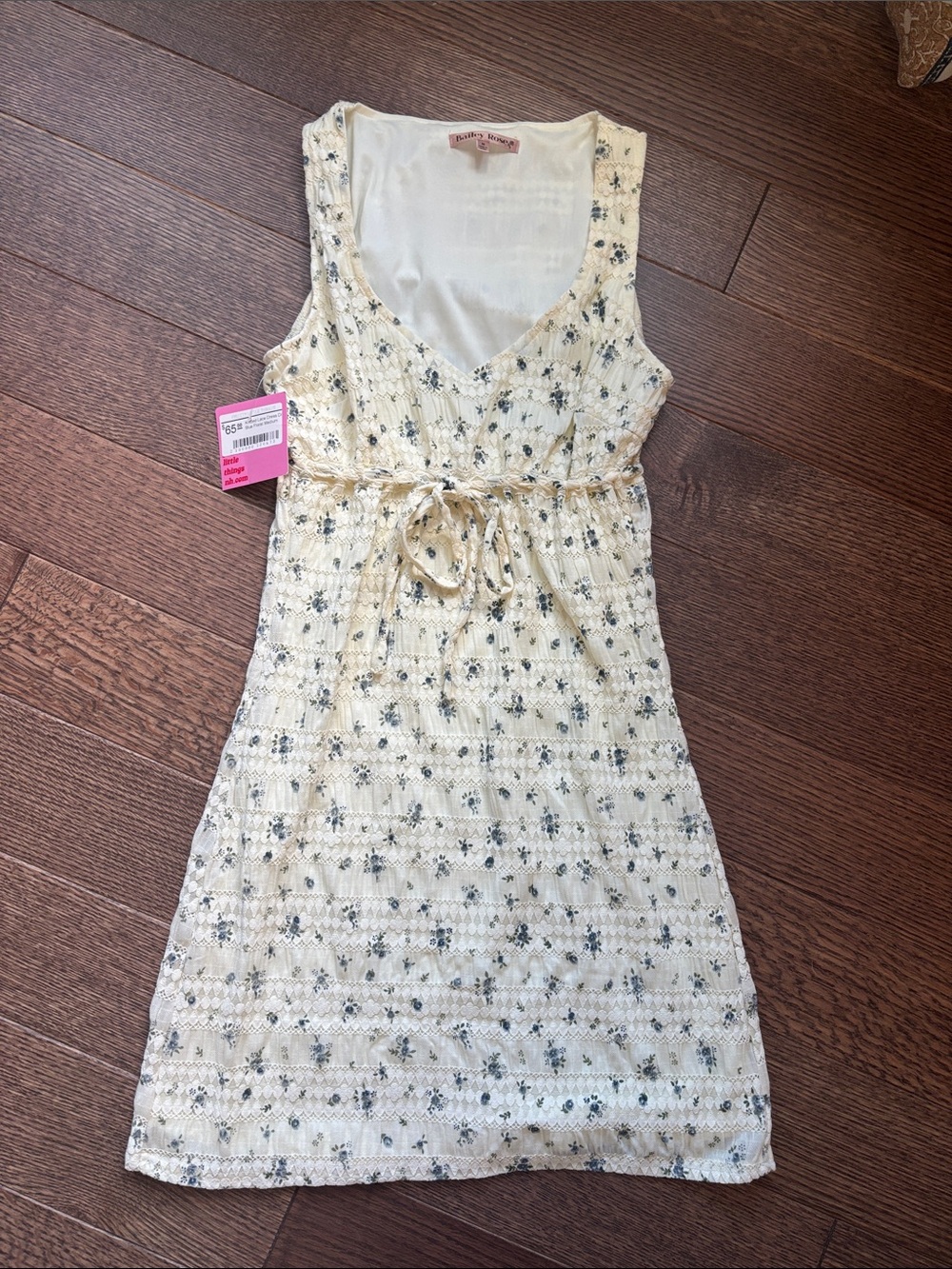 Bailey Rose Sleeveless Cream Floral Tie-Waist Dress